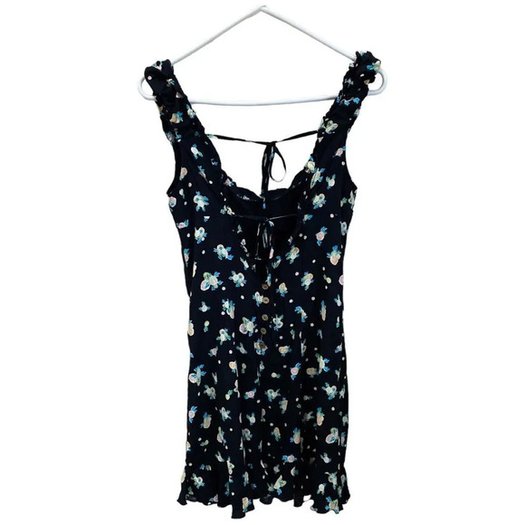 FREE PEOPLE Like A Lady Mini Dress Black Lemon Print Linen Size Small - Picture 4 of 10